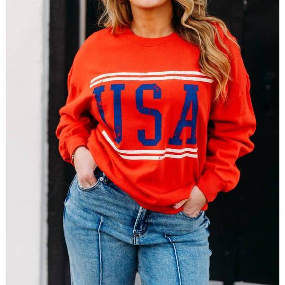 NEW Z SUPPLY usa sunday sweatshirt in cabana red - Picture 1 of 3